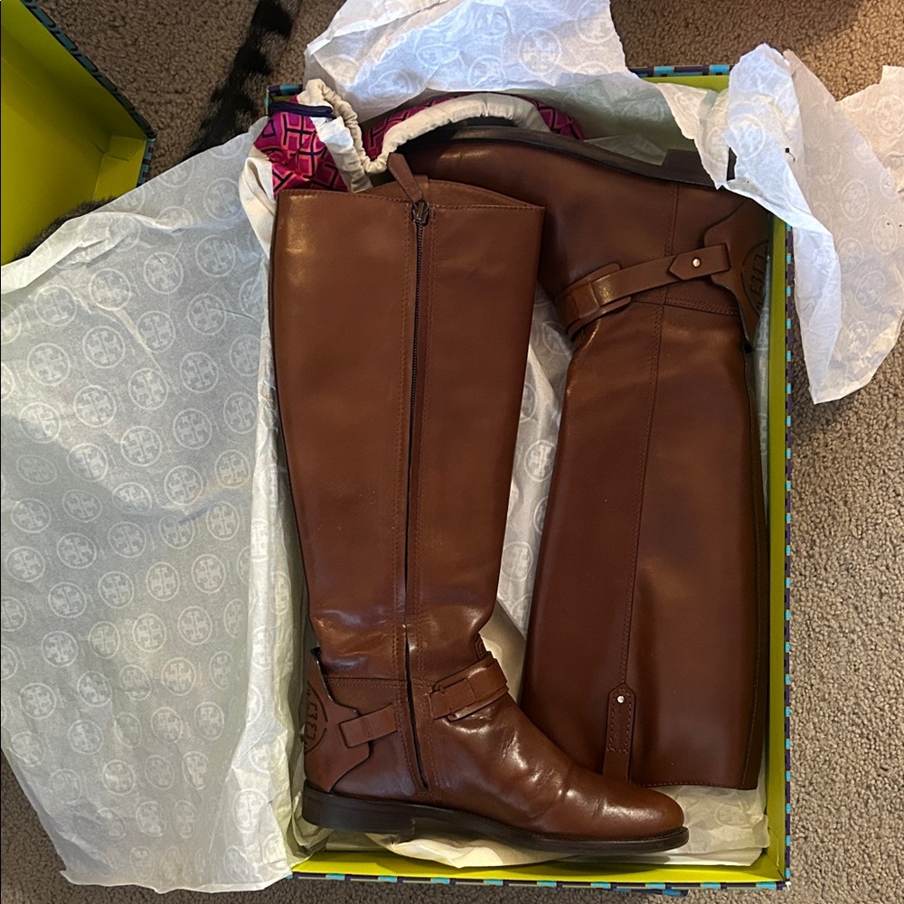 Tory Burch Chestnut Leather Knee-High Boots